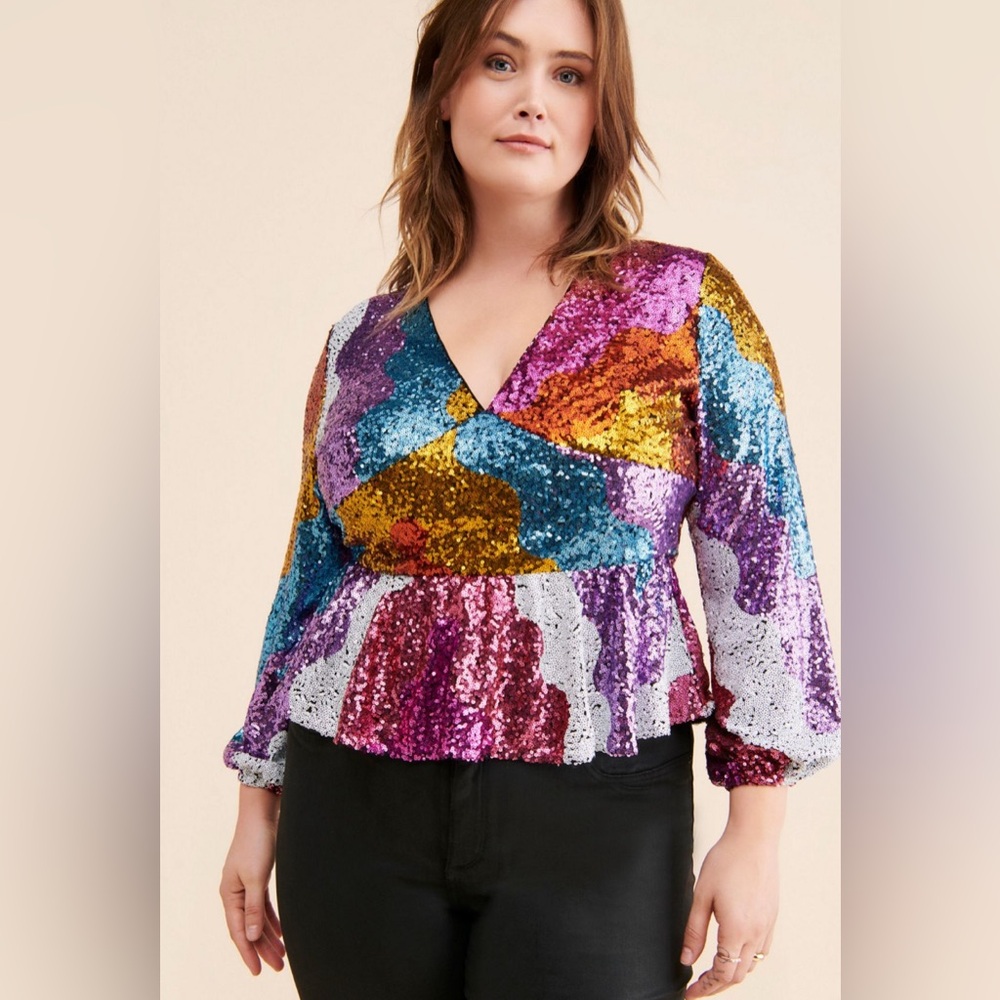 Anthropologie Hutch Sequin multicolored top Montana top sparkles
